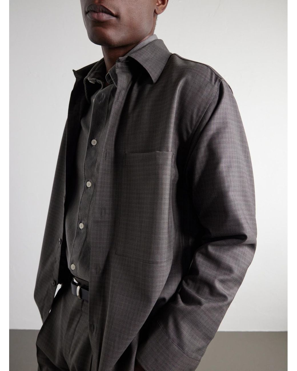 NN07 Gray Freddy 10071 Checked Basketweave Wool-Blend Shirt for men