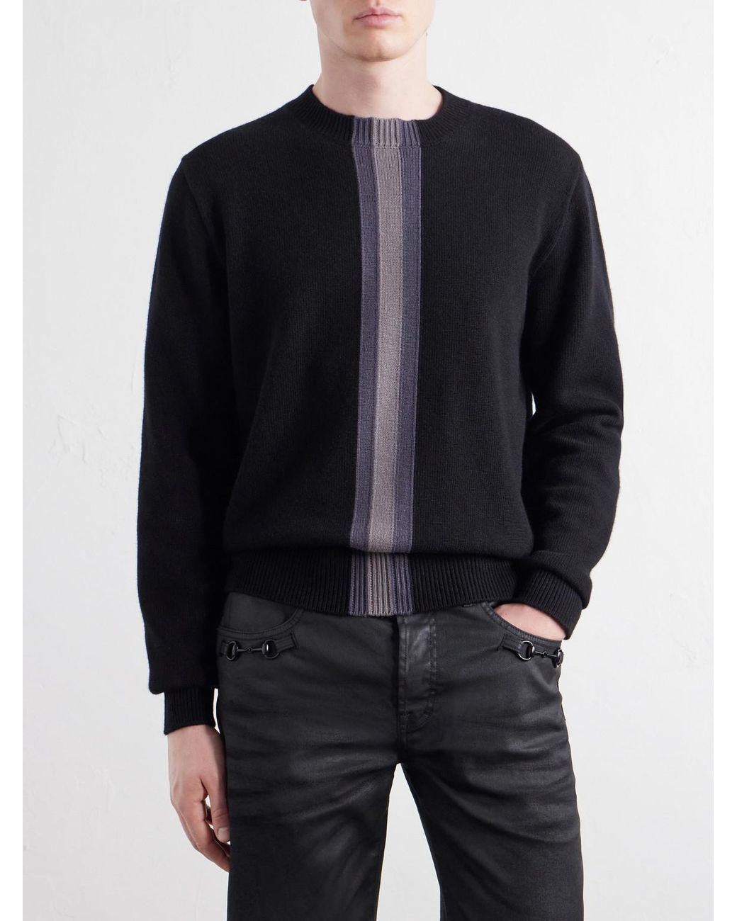 Gucci Blue Web-Intarsia Wool Sweater for men