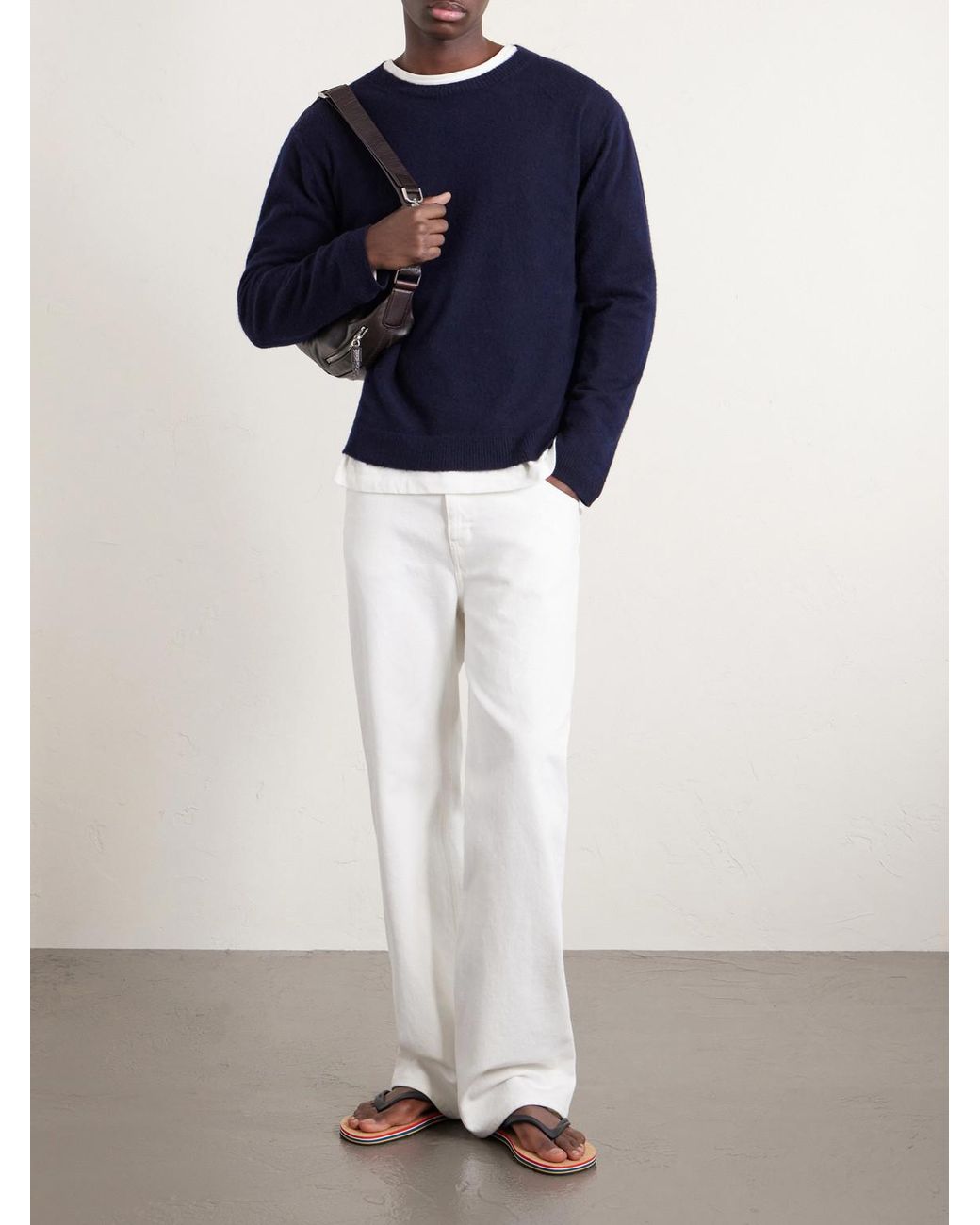 Auralee Blue Brushed Cashmere And Cotton-Blend Sweater for men