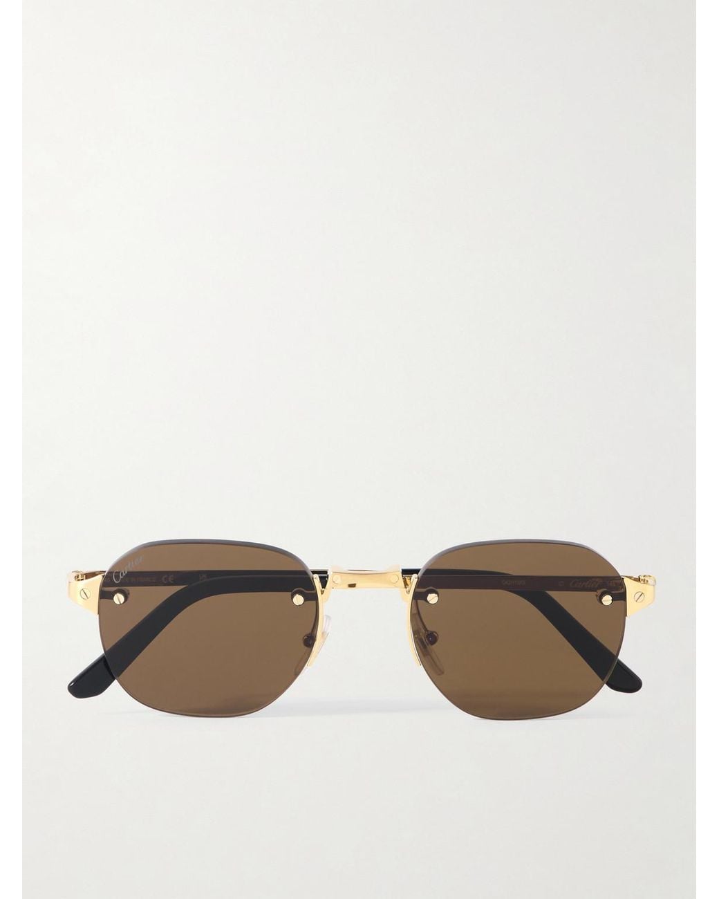 Cartier Natural Santos De Cartier Rimless Round-Frame-Tone Metal Sunglasses for men