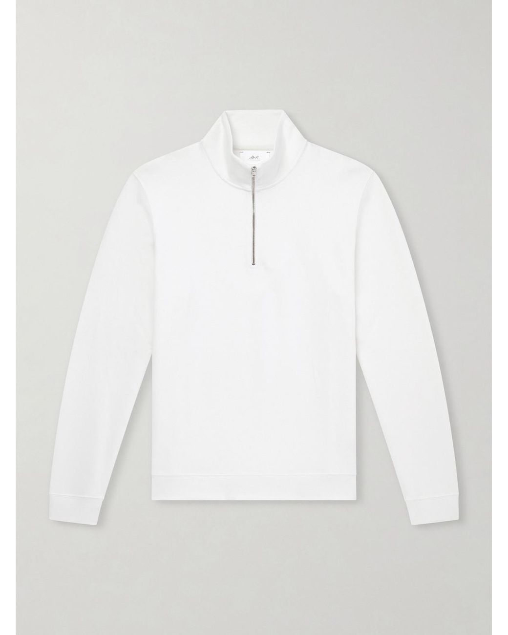Mr P. White Cotton Zip-Up Sweater for men