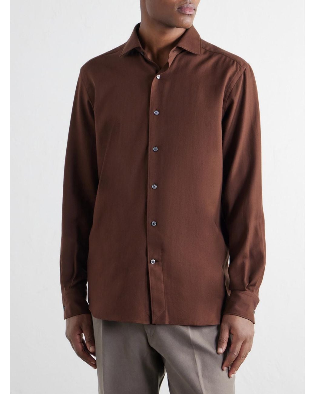 Zegna Brown Cotton And Cashmere-Blend Twill Shirt for men