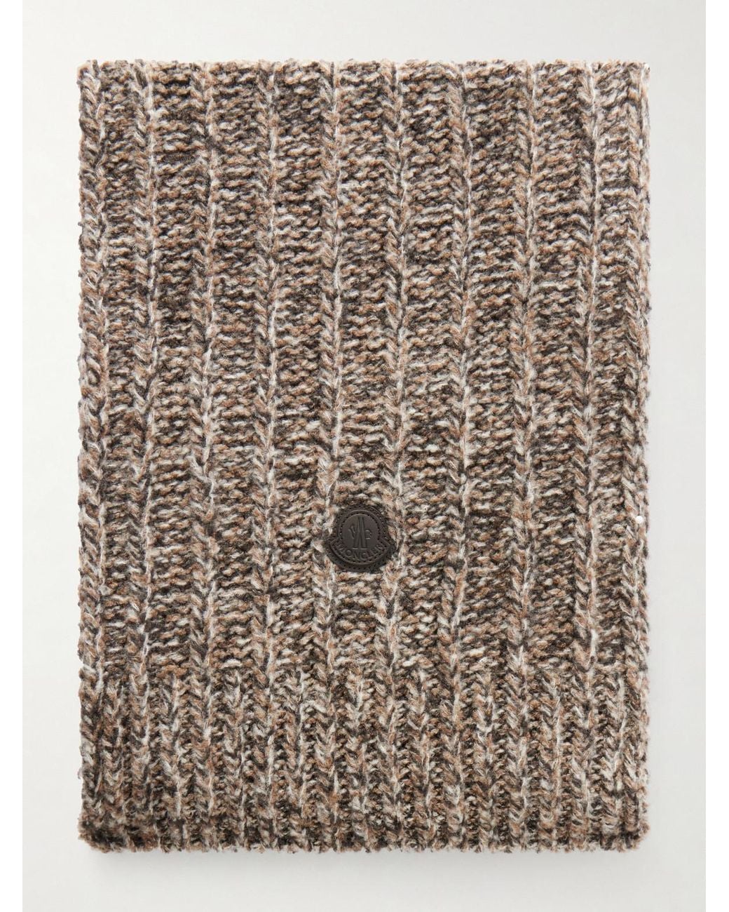 Moncler Brown Logo-appliquéd Ribbed Wool-blend Scarf for men