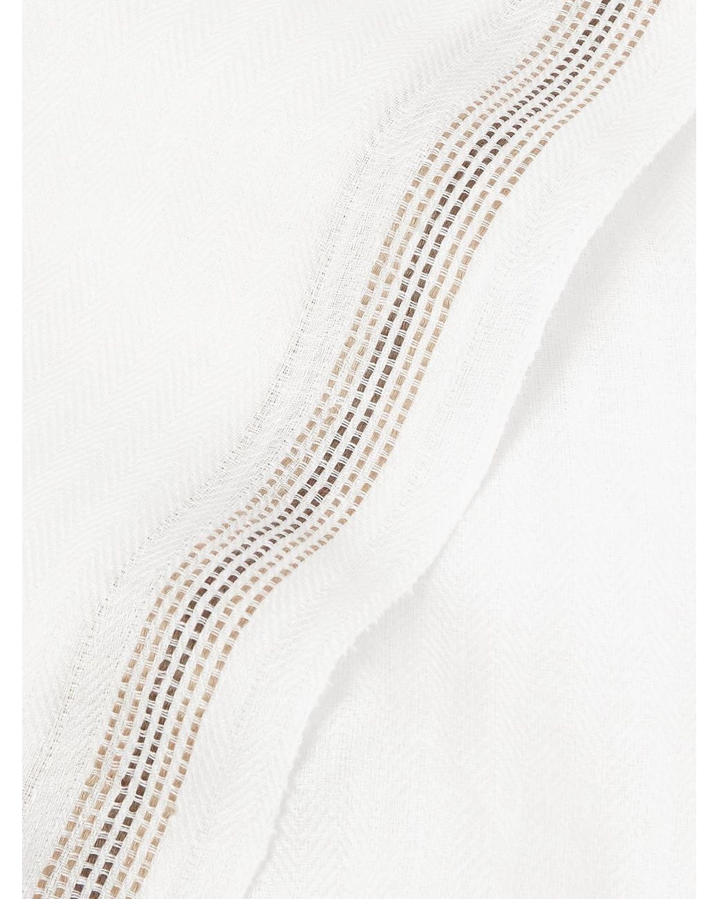 Loro Piana White Zamami Embroidered Herringbone Linen Scarf for men