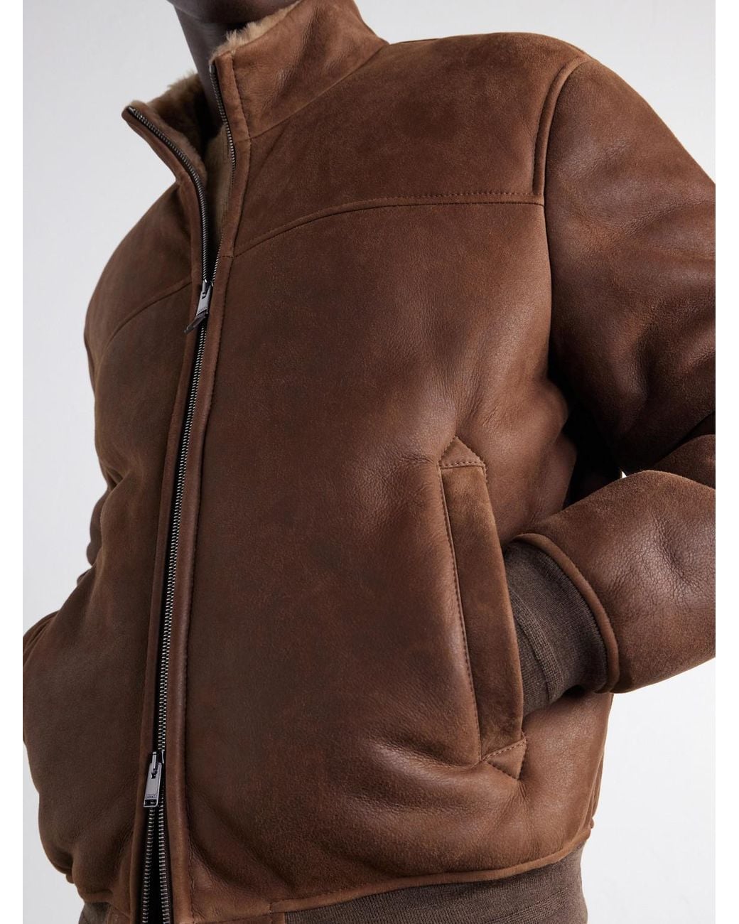 Canali Brown Shearling-Lined Full-Grain Leather Jacket for men