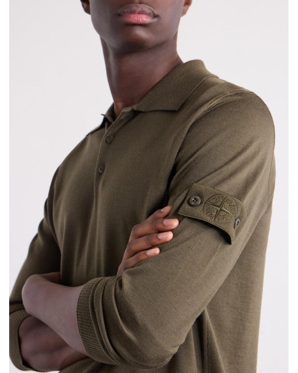 Stone Island Green Ghost Virgin Wool Polo Shirt for men