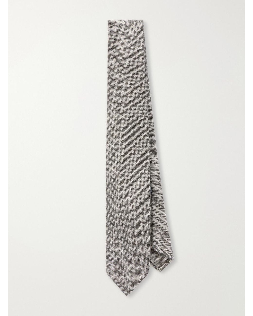 Drake's White 7Cm Herringbone Shetland Wool-Twill Tie for men