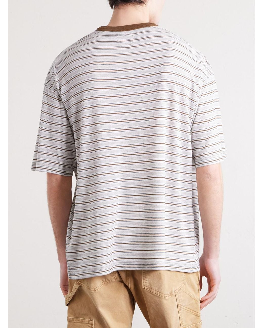 Visvim Natural Striped Wool And Cotton-blend T-shirt for men