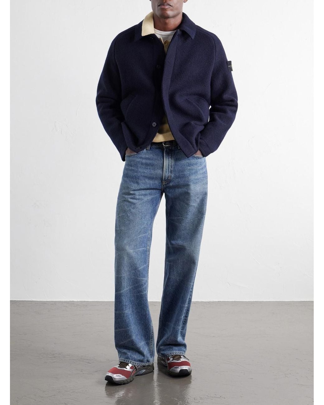 Stone Island Blue Felted Rws Wool Overshirt for men