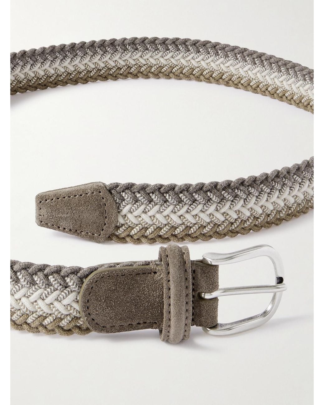 Andersons Gray Suede-Trimmed Woven Cord Belt for men