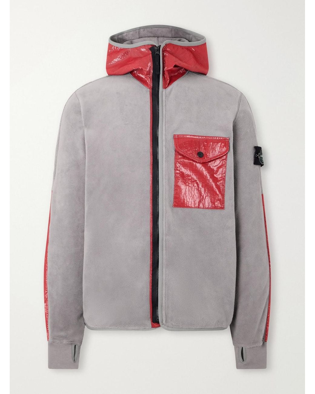 Stone Island Gray Heat-Reactive Ripstop-Trimmed Brushed Cotton-Blend Fleece Zip-Up Hoodie for men