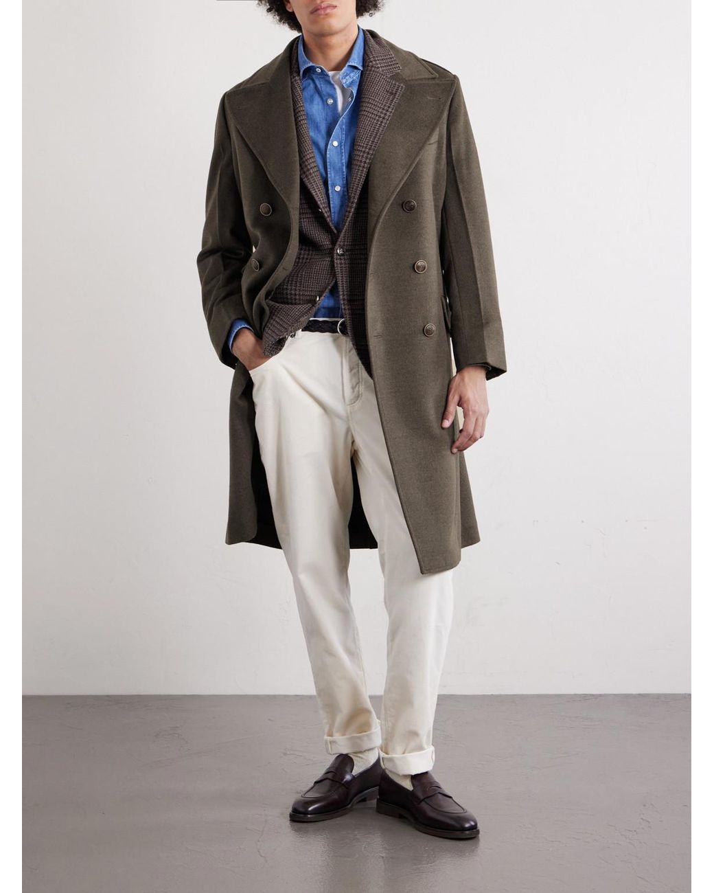 Brunello Cucinelli Gray Virgin Wool Double-Breasted Coat for men