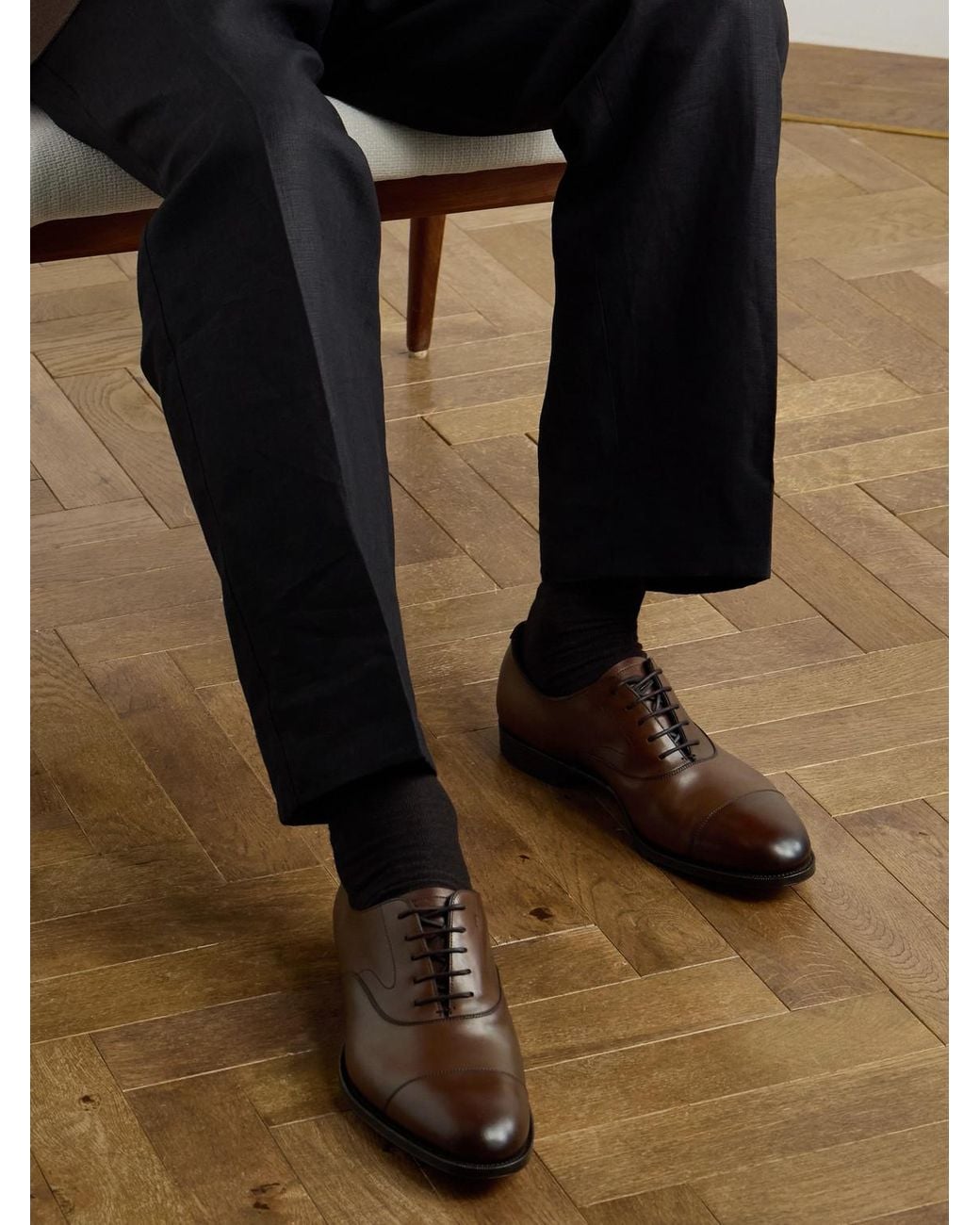 Edward Green Brown Chelsea Cap-toe Burnished-leather Oxford Shoes for men
