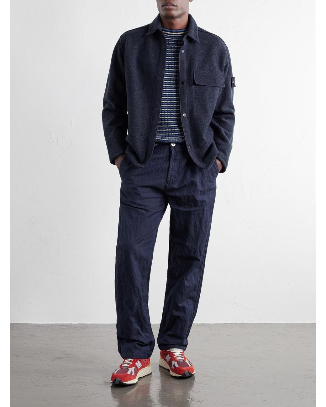 Stone Island Blue Straight-Leg Diagonal Cotton Wool-Tc Twill Trousers for men
