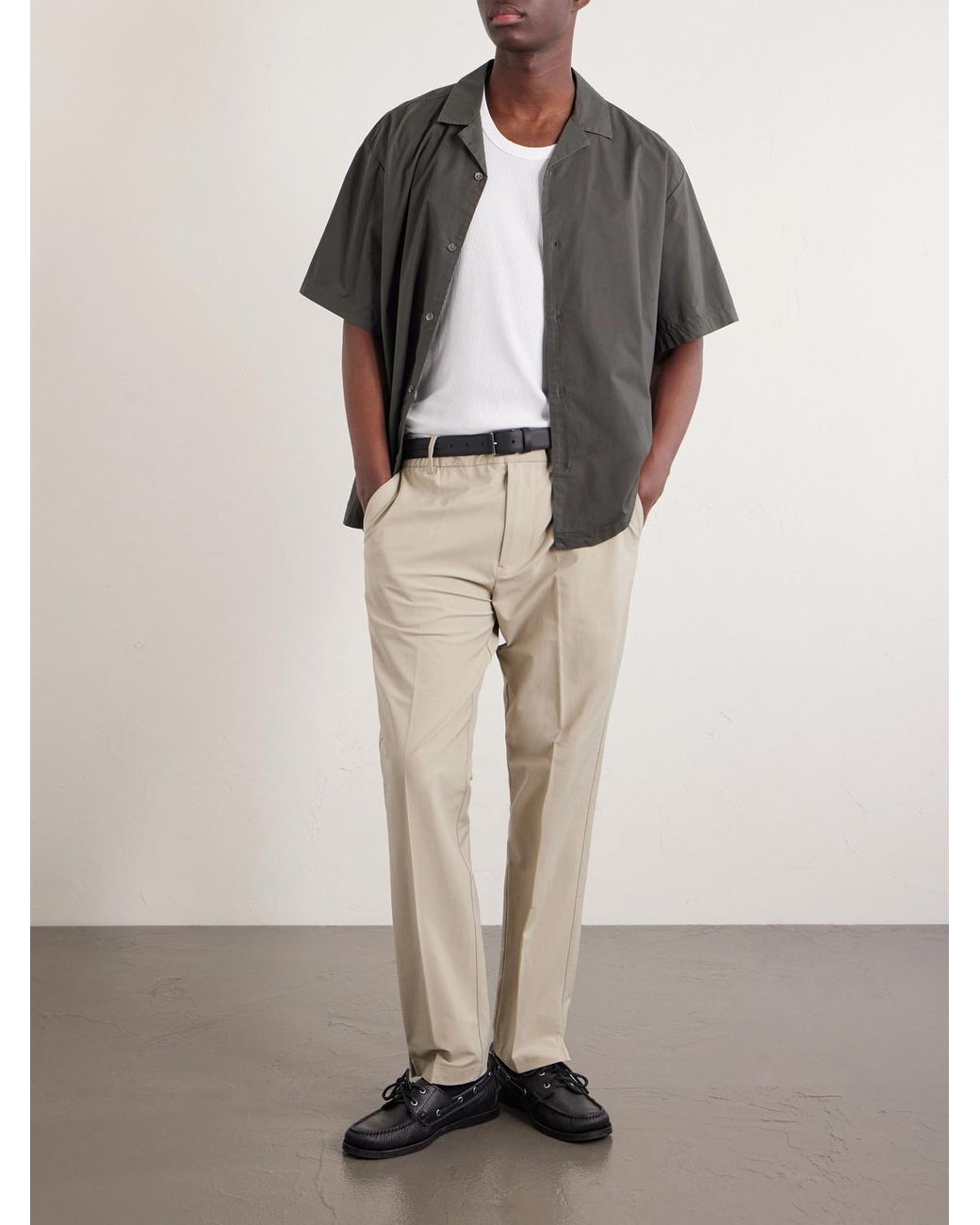 James Perse Gray Camp-Collar Cotton-Blend Poplin Shirt for men