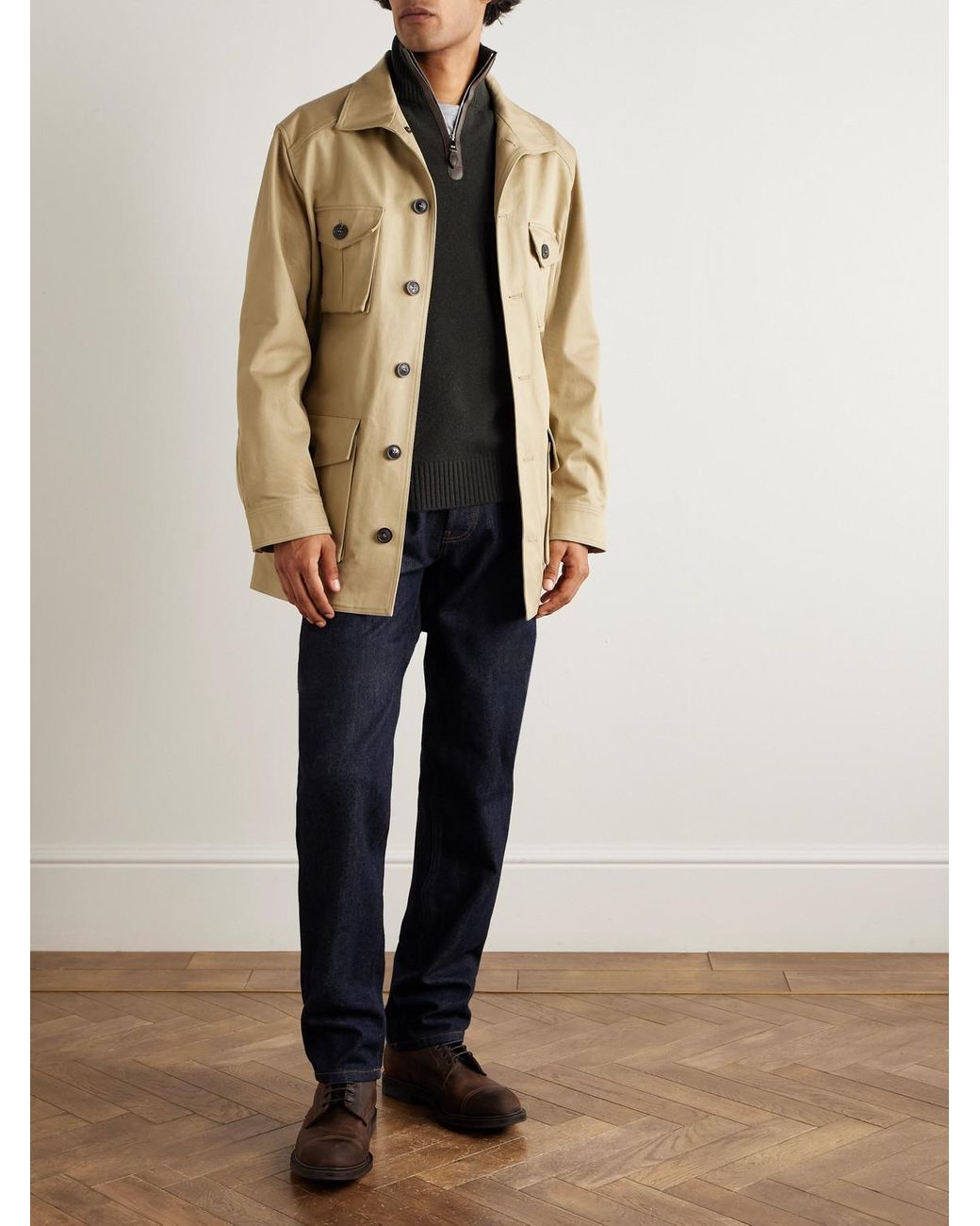 Leather-Trimmed Cashmere Half-Zip Sweater di James Purdey & Sons in Black da Uomo