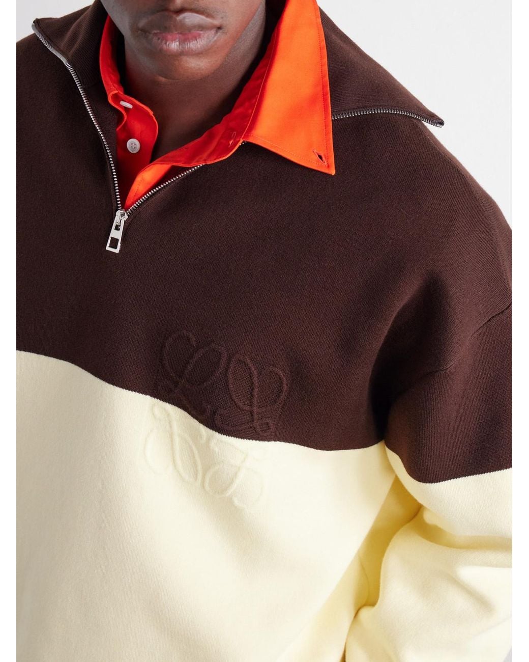 Loewe Brown Anagram-Embossed Two-Tone Cotton-Blend Jersey Half-Zip Sweater for men