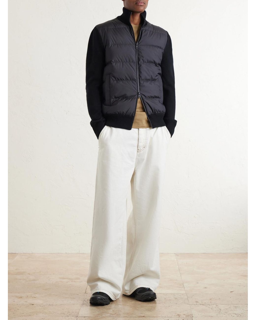 Moncler Blue Panelled Virgin Wool And Quilted Shell Down Zip-Up Cardigan for men