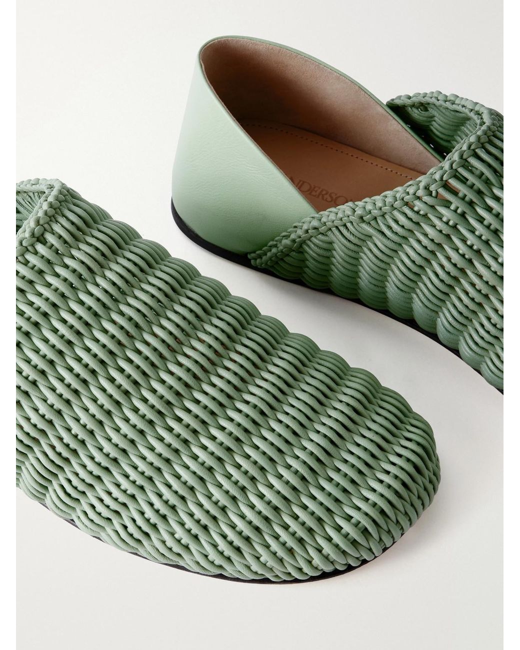 J.W. Anderson Green Woven-Leather Slippers for men