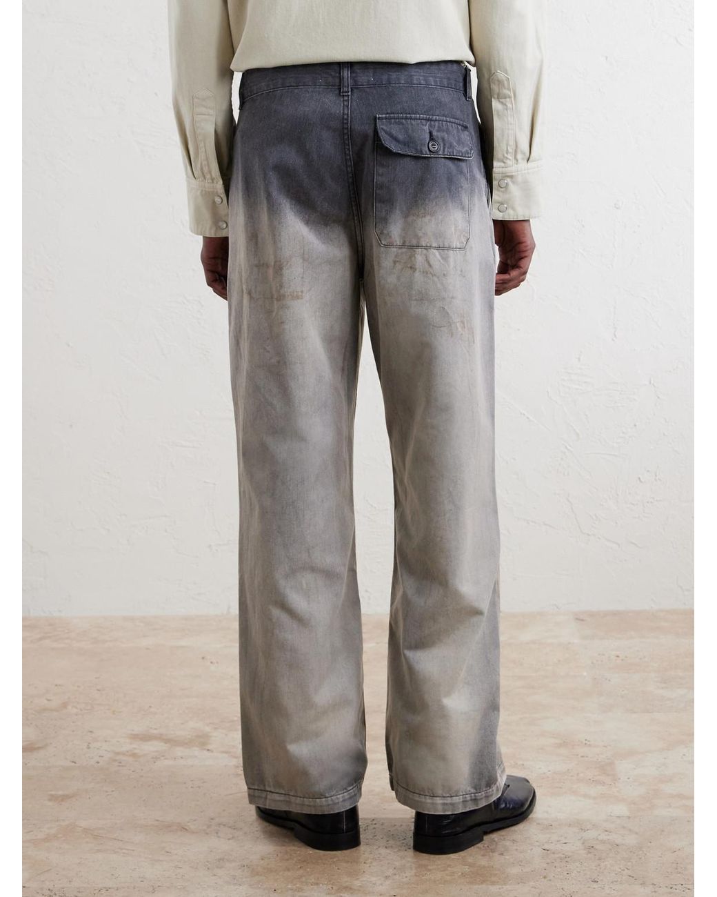 Our Legacy Gray Rig Wide-Leg Paint-Splattered Jeans for men