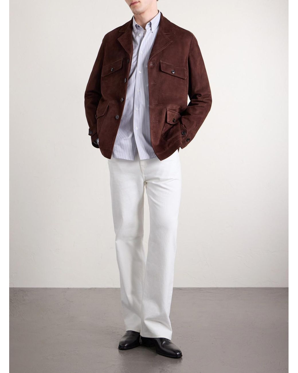 Paul Smith White Button-Down Collar Striped Cotton-Poplin Shirt for men