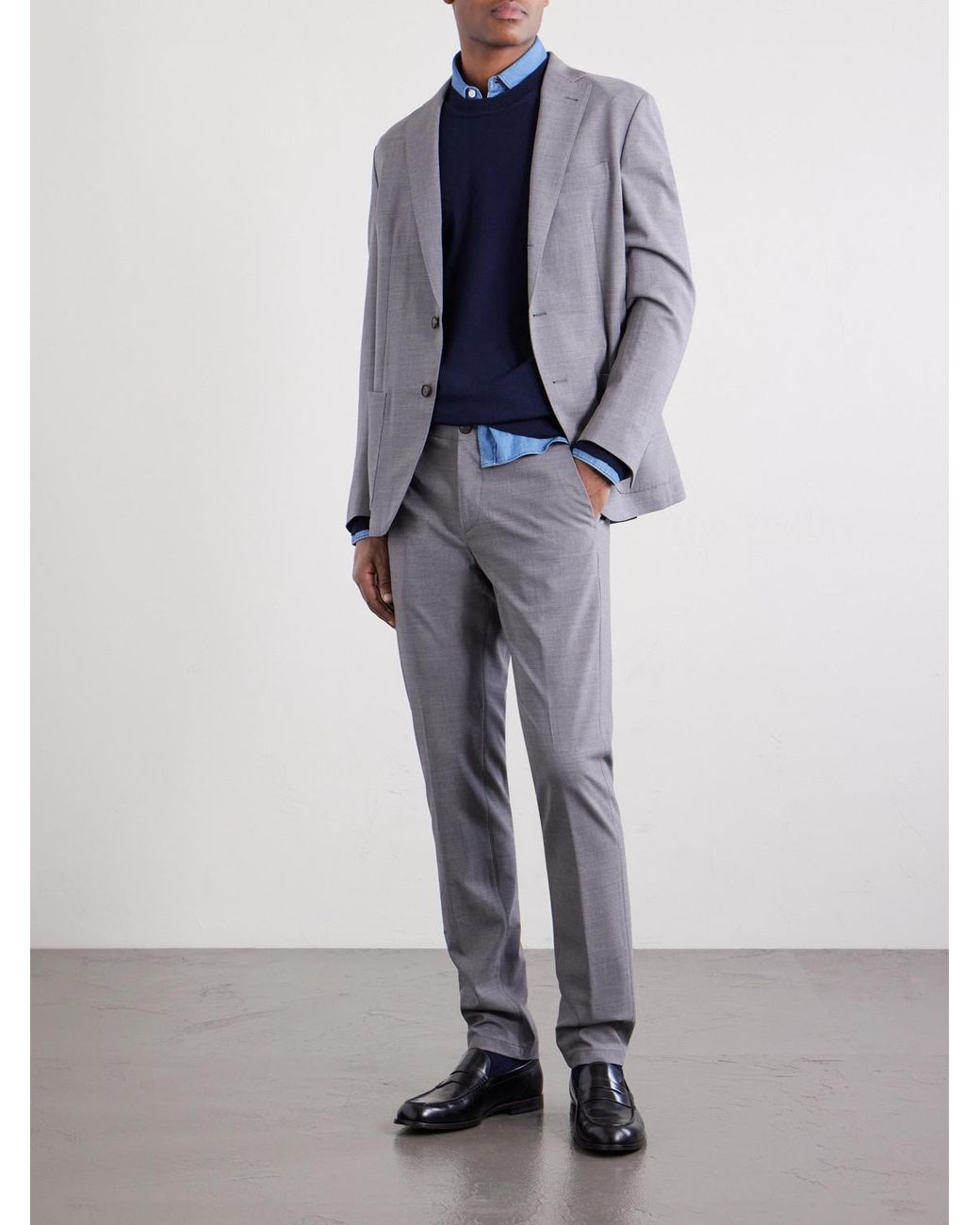 Eleventy Gray Slim-fit Tapered Stretch-wool Flannel Trousers for men