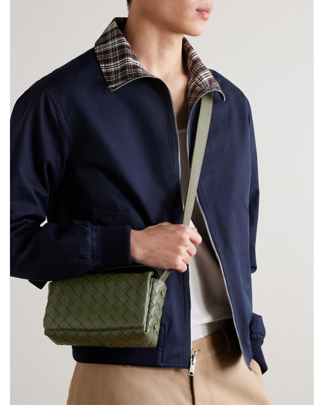 Bottega Veneta Green Intrecciato Leather Messenger Bag for men