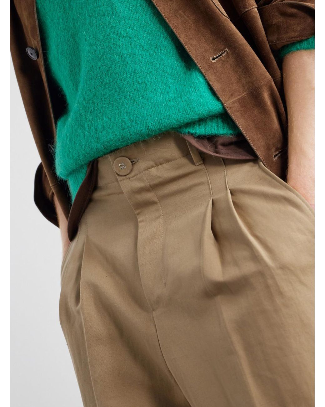 AMI Natural Carrot Straight-Leg Pleated Cotton And Linen-Blend Trousers for men