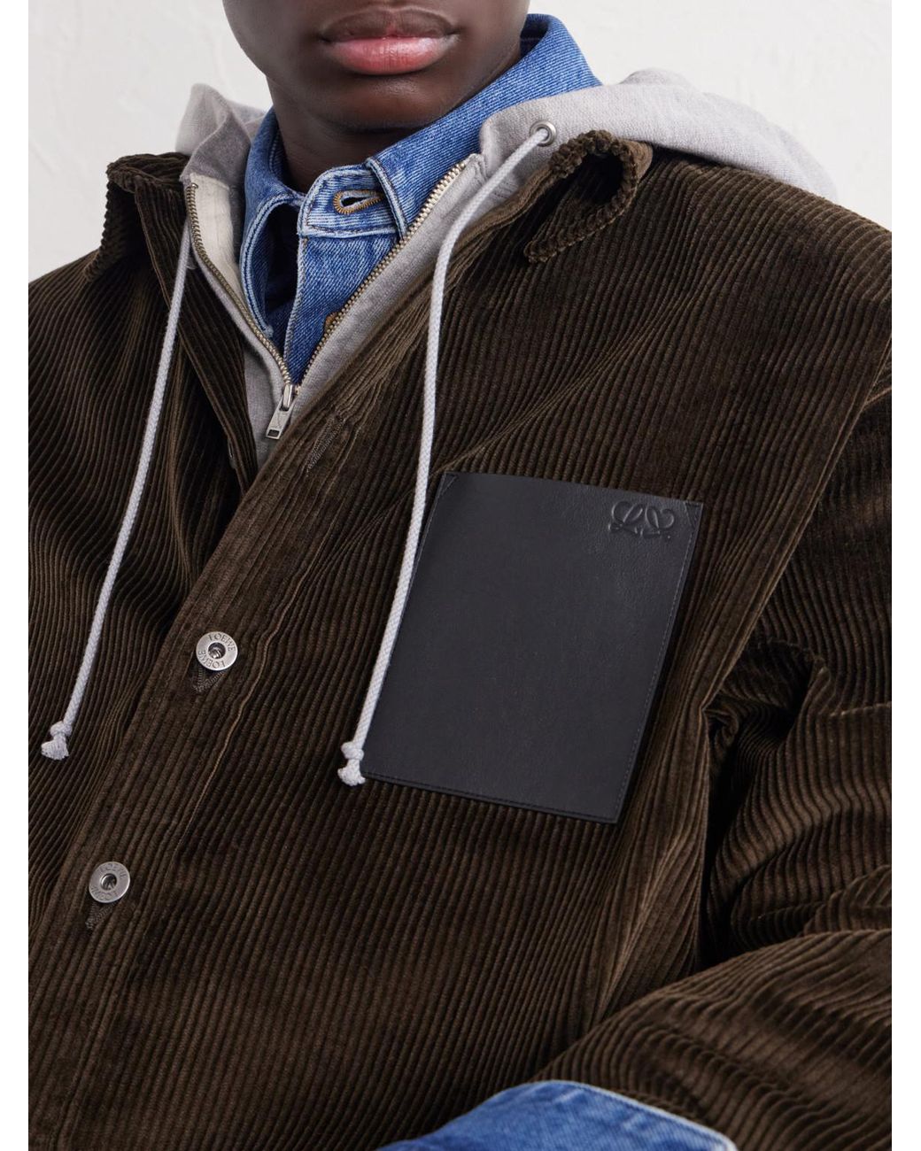 Loewe Black Leather-trimmed Cotton-corduroy Overshirt for men