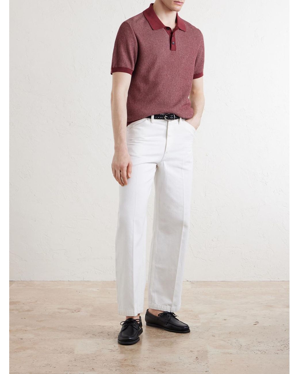 Mr P. Red Honeycomb-Knit Silk And Cotton-Blend Polo Shirt for men
