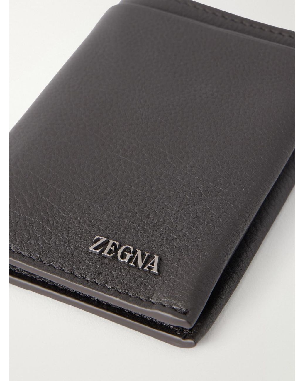 Zegna Black Logo-Embellished Full-Grain Leather Wallet for men