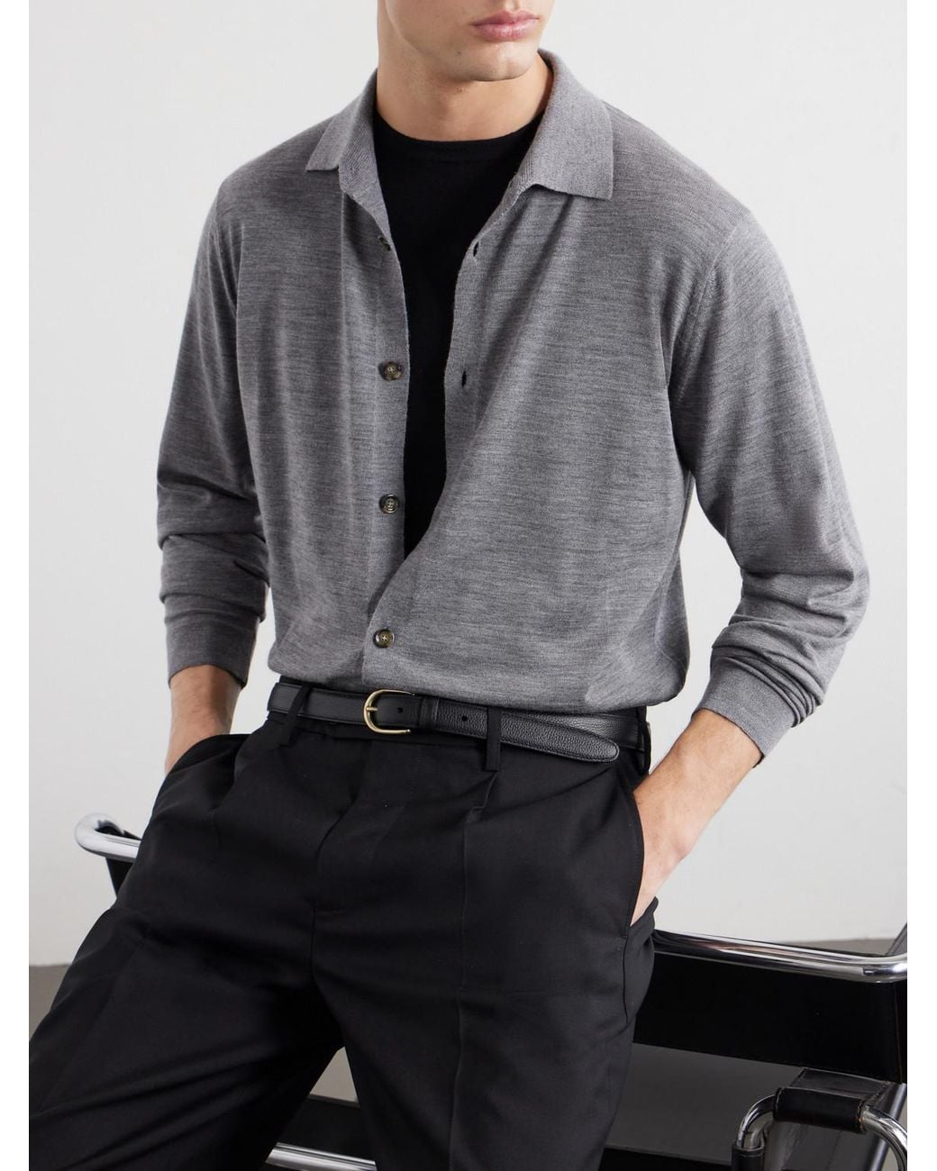 Lardini Gray Virgin Wool Polo Shirt for men