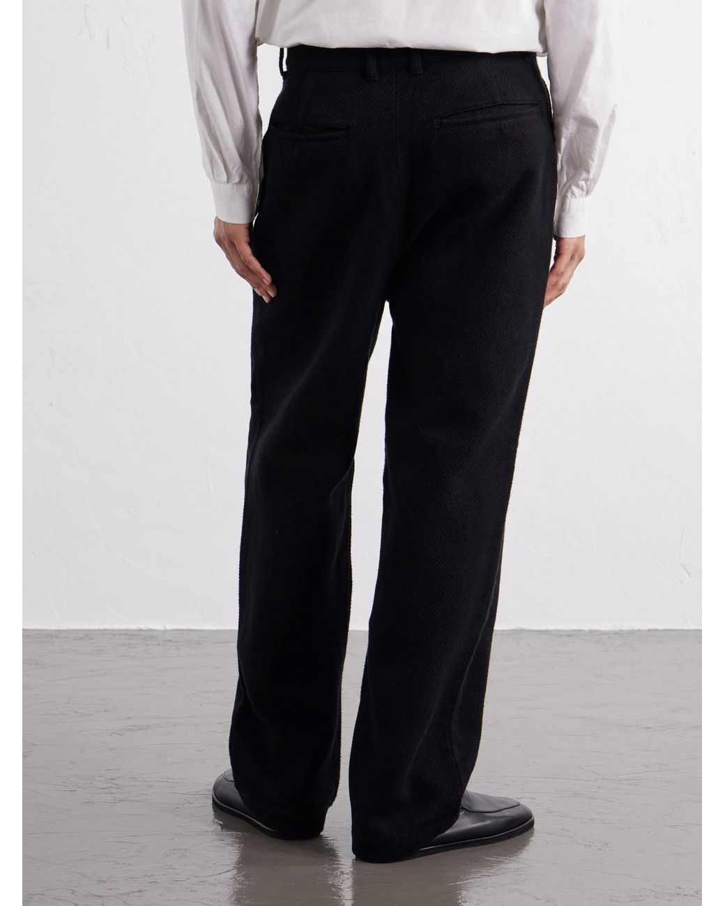 Blue Blue Japan Black Wide-Leg Pleated Cotton-Sashiko Trousers for men