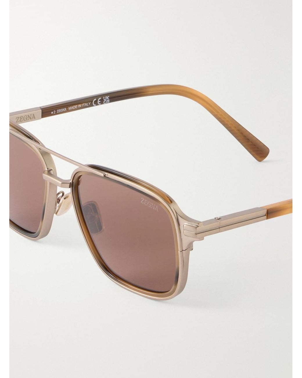 Zegna Natural Aviator-Style Acetate And Titanium Sunglasses for men