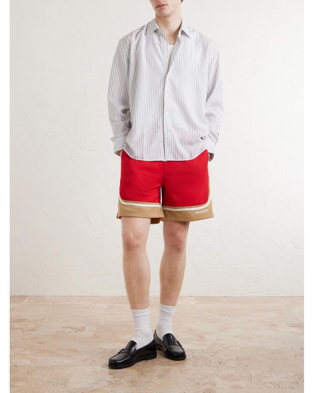 Aimé Leon Dore Novelty Straight-Leg Logo-Embroidered Mesh Drawstring Shorts for men