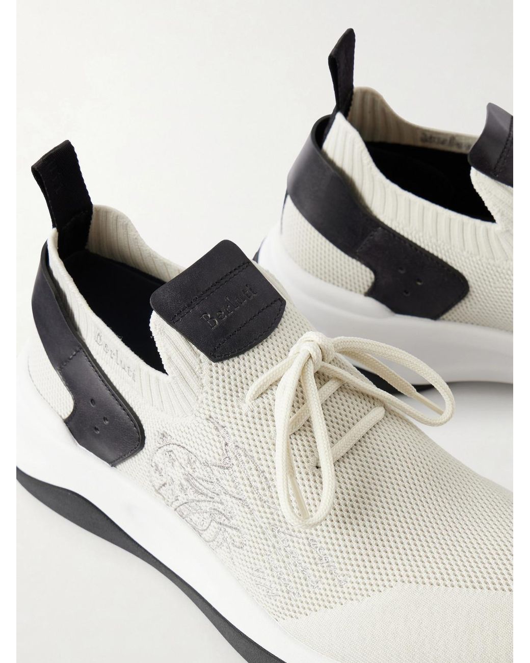 Berluti White Shadow Logo-embroidered Leather-trimmed Stretch-knit Sneakers for men