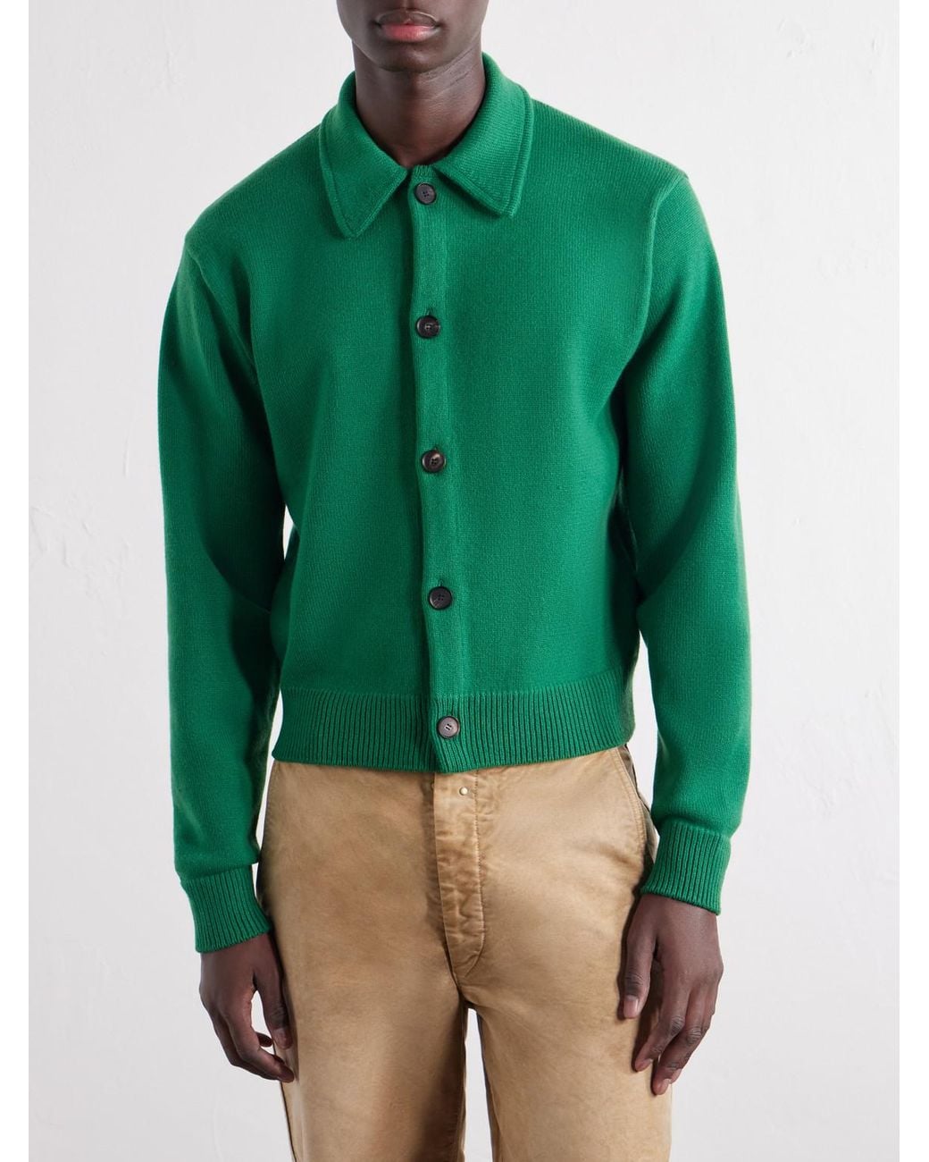 Auralee Green Wool Cardigan for men