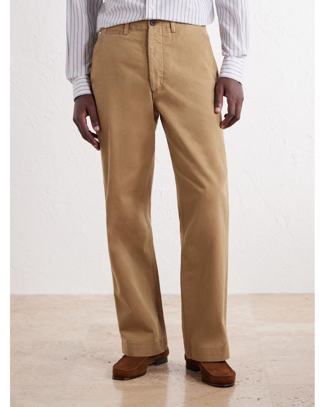 Drake's Natural Officer Chino Wide-Leg Cotton-Twill Trousers for men