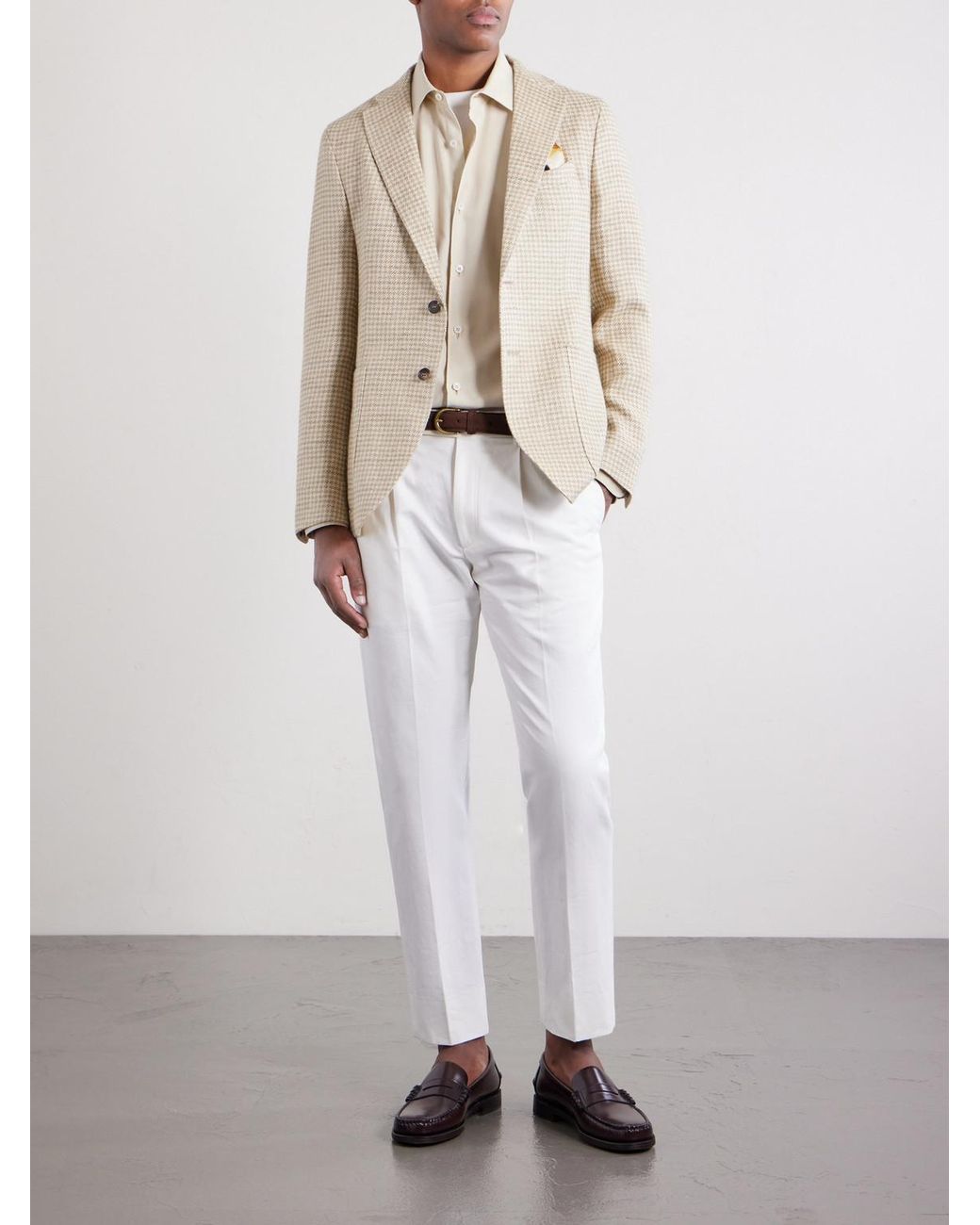 Slowear Natural Houndstooth Linen And Silk-Blend Blazer for men
