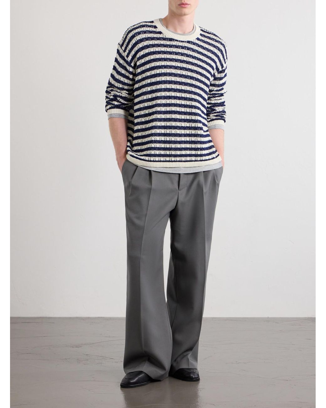 Aimé Leon Dore Blue Eyelet Striped Open-Knit Cotton Sweater for men