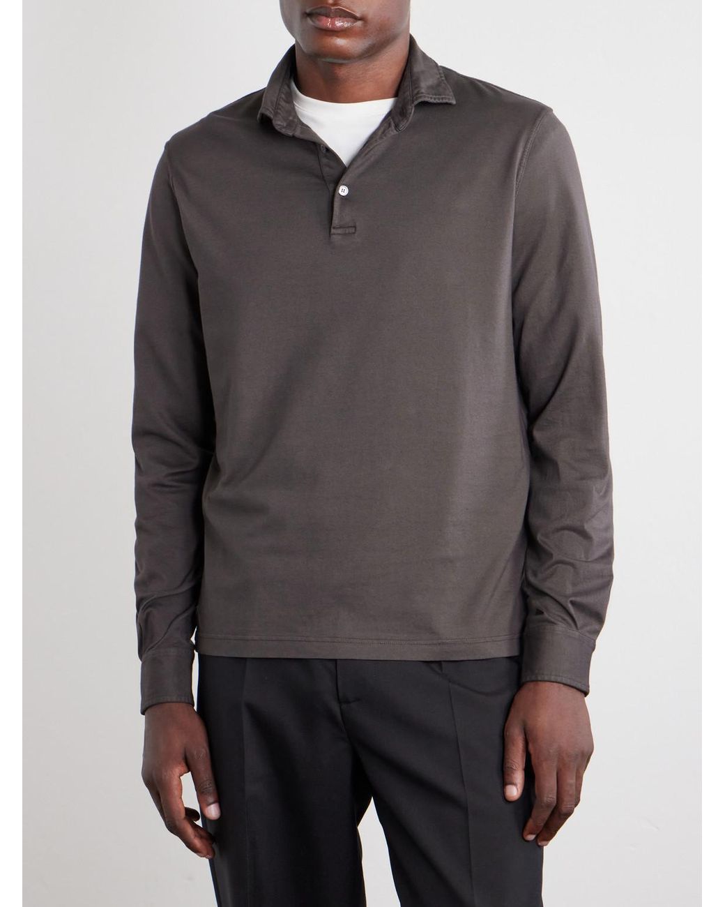 Fedeli Gray Cotton-jersey Polo Shirt for men
