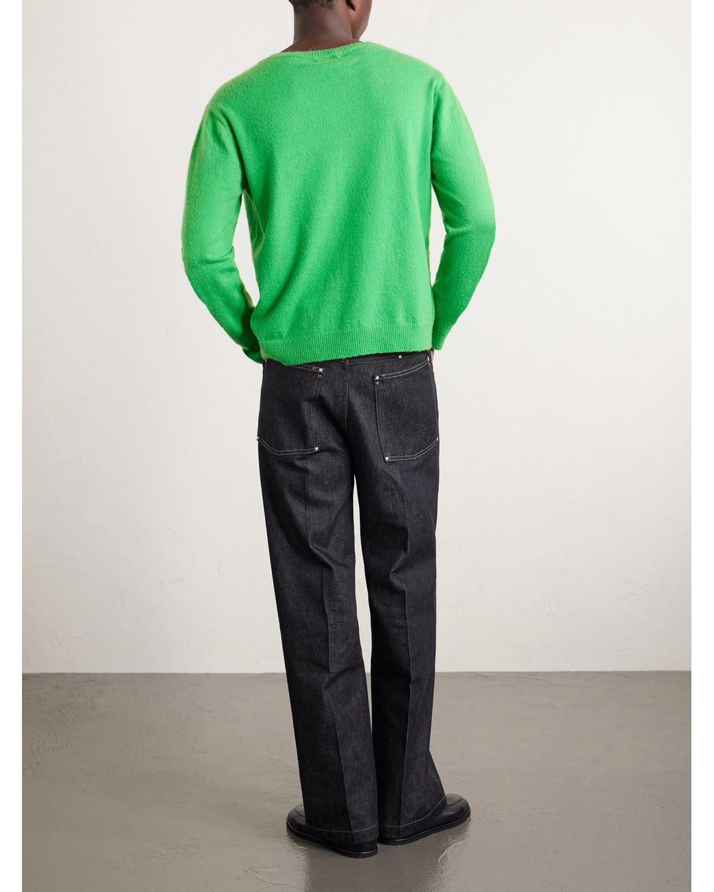 Auralee Green Brushed Cashmere And Cotton-Blend Sweater for men