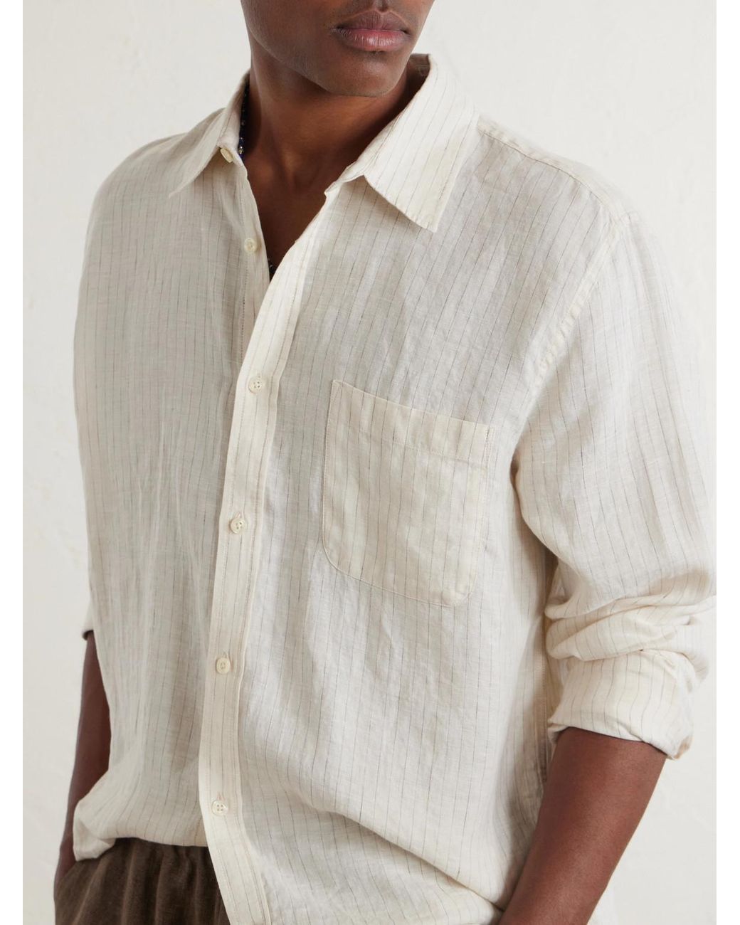 Frescobol Carioca White Telles Striped Linen Shirt for men