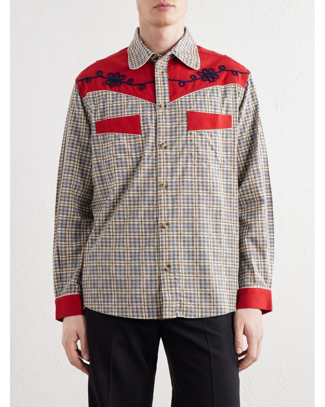 Bode Gray River City Western Checked Cotton Shirt for men