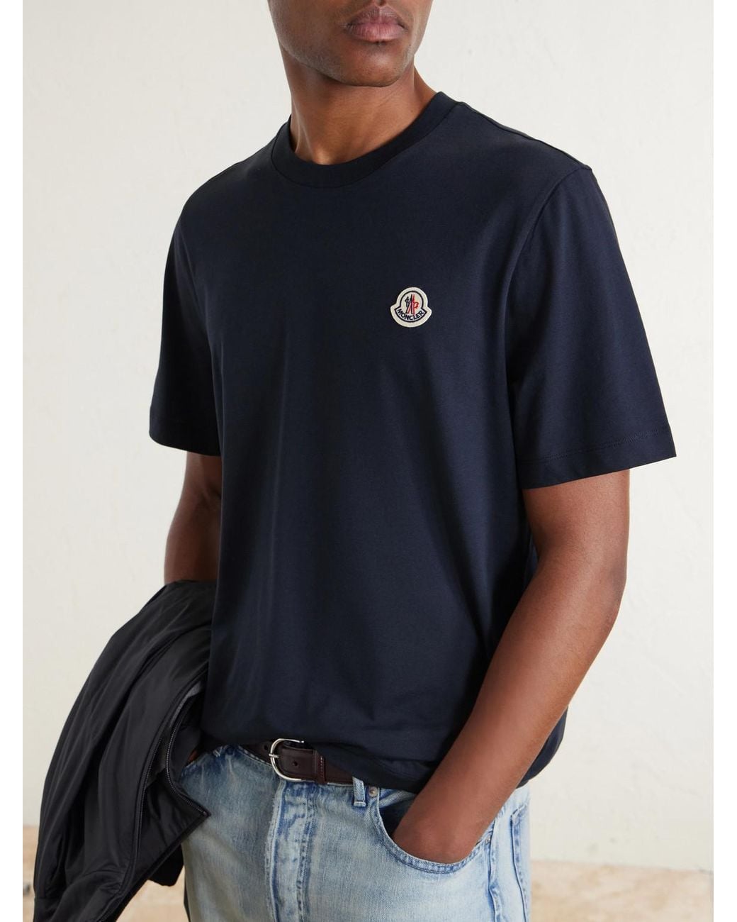 Moncler Blue Pack Of Three Logo-Appliquéd Cotton-Jersey T-Shirt for men