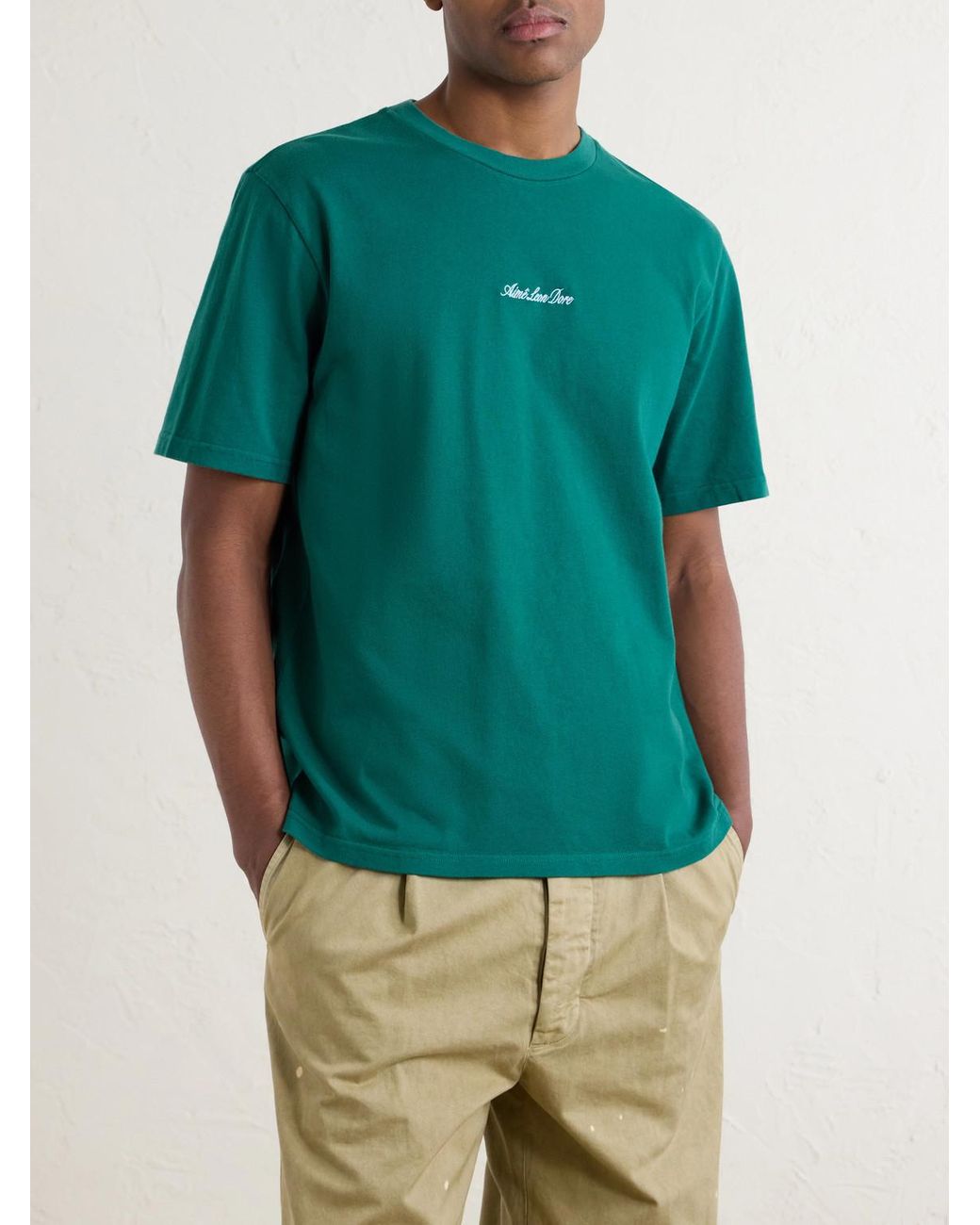 Aimé Leon Dore Green Logo-Embroidered Cotton-Jersey T-Shirt for men