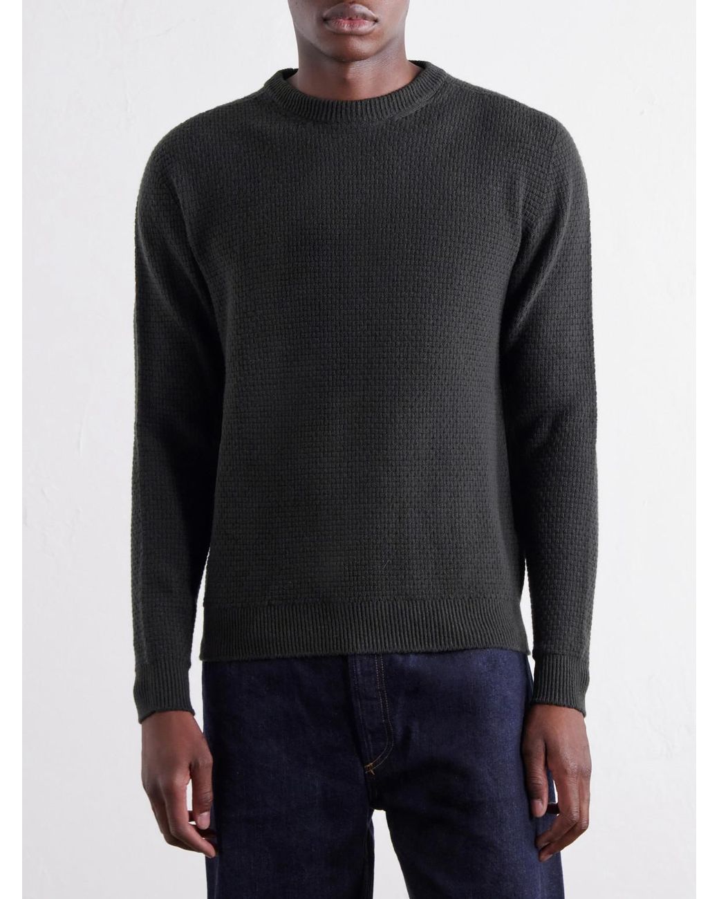 Inis Meáin Black Caoladóir Merino Wool And Cashmere-Blend Waffle Sweater for men