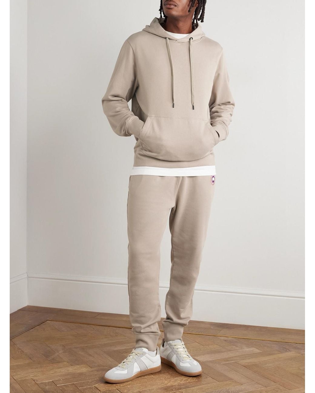 Canada Goose Natural Huron Tapered Logo-Appliquéd Cotton-Jersey Sweatpants for men