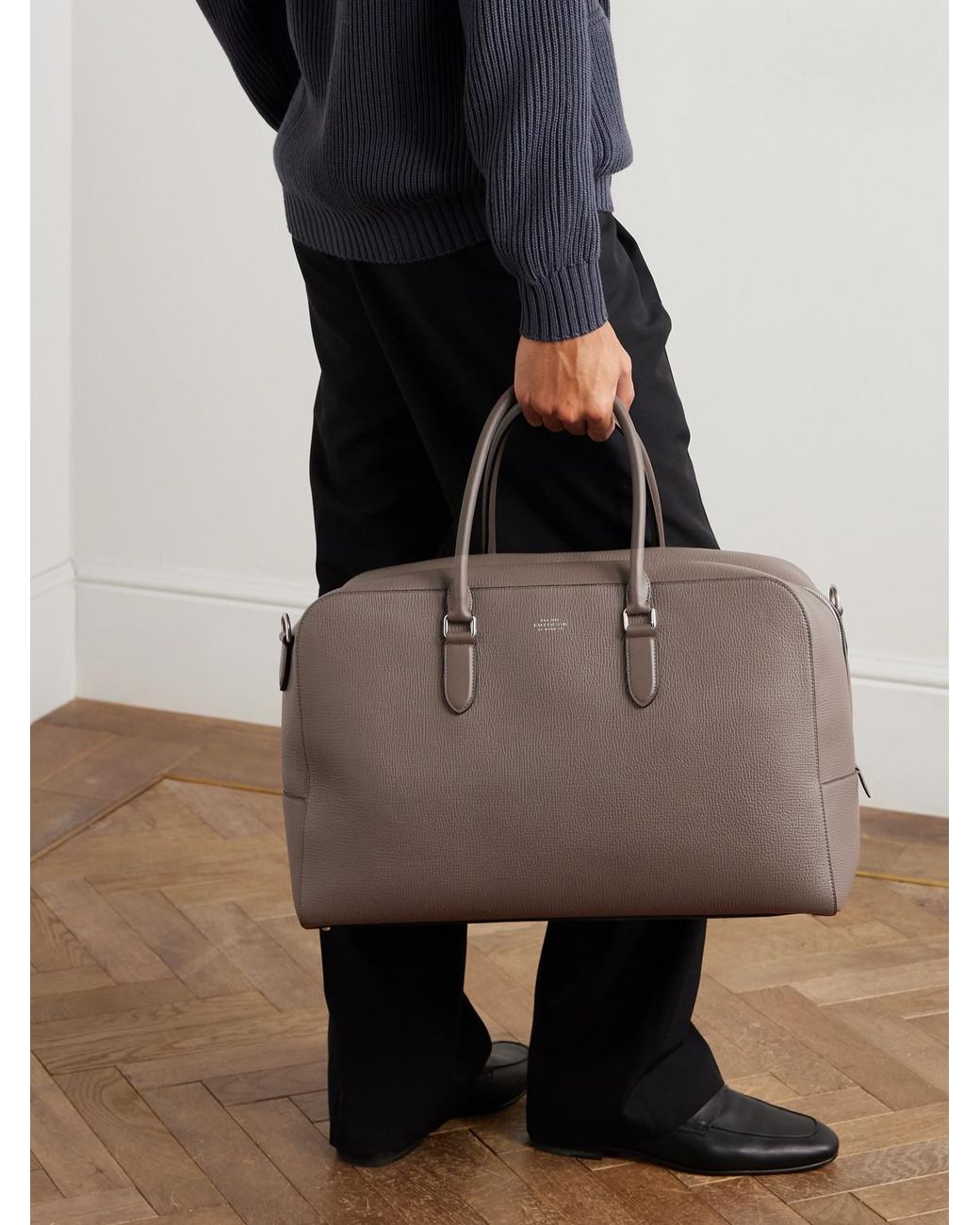 Smythson Brown Ludlow Full-grain Leather Weekend Bag for men