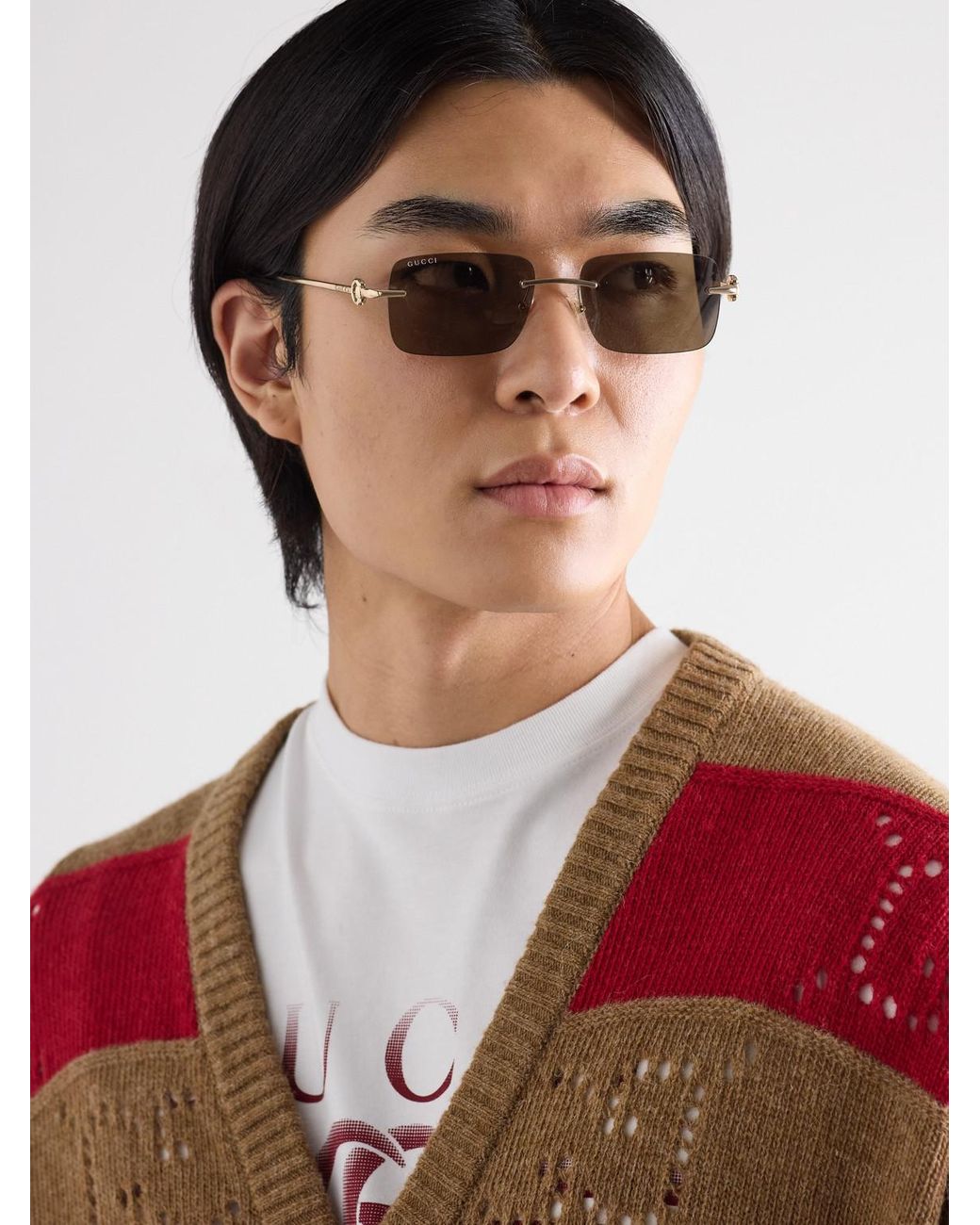 Gucci Rimless Rectangular-Frame-Tone Sunglasses in Natural for Men